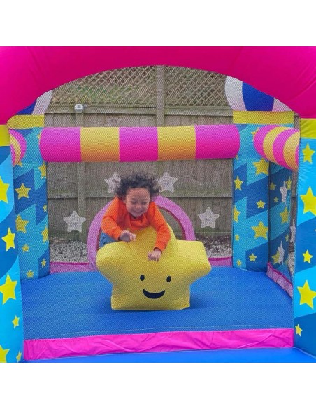Outsunny 3+ Kids Bounce Castle with Inflatable Trampoline, Basket, Inflator, Castle Stars Design - pic 6068 | FastDaddyshop
