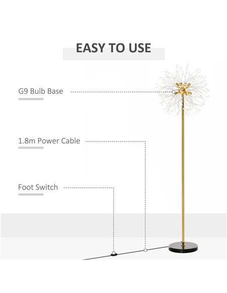 HOMCOM Modern Floor Lamp, Tall Standing Lamp with Dandelion-like Lampshade for Living Room B31-308V70GD - pic 60686 | FastDaddyshop