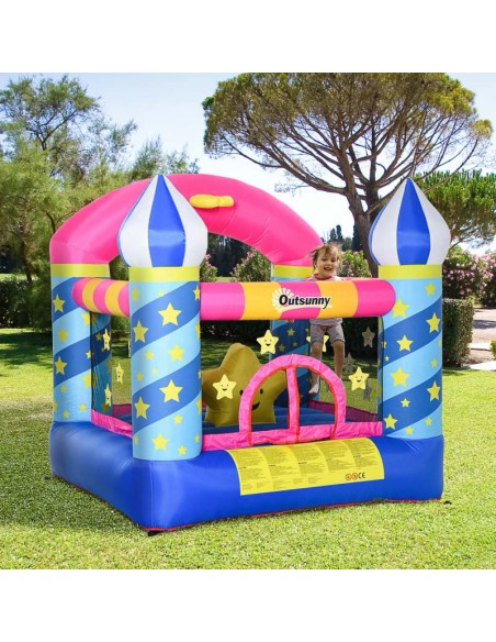 Outsunny 3+ Kids Bounce Castle with Inflatable Trampoline, Basket, Inflator, Castle Stars Design - pic 6070 | FastDaddyshop
