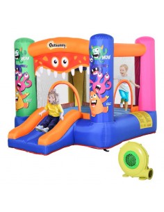 Outsunny 3+ Kids Bounce Castle Inflatable Trampoline Slide Basket Blower Monster Design
