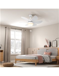 HOMCOM LED Ceiling Fan, 6 Reversible Blades Flush Mount Light, Pull-Chain Operation, White  B31-478V00WT 2