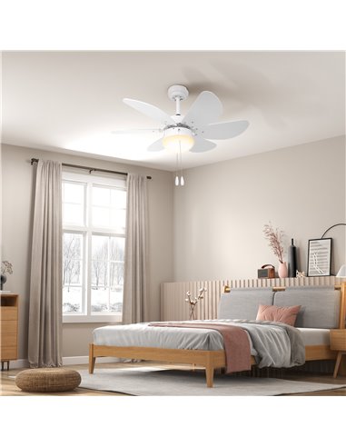 HOMCOM LED Ceiling Fan, 6 Reversible Blades Flush Mount Light, Pull-Chain Operation, White  B31-478V00WT