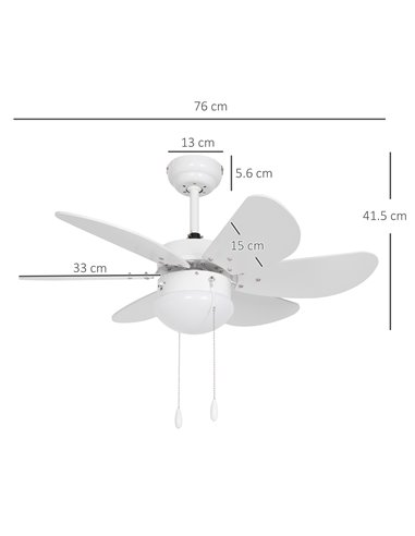 HOMCOM LED Ceiling Fan, 6 Reversible Blades Flush Mount Light, Pull-Chain Operation, White  B31-478V00WT
