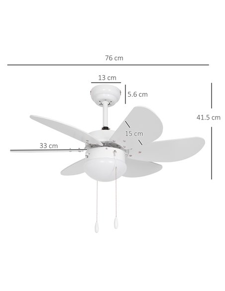 HOMCOM LED Ceiling Fan, 6 Reversible Blades Flush Mount Light, Pull-Chain Operation, White  B31-478V00WT - pic 60746 | FastDaddyshop