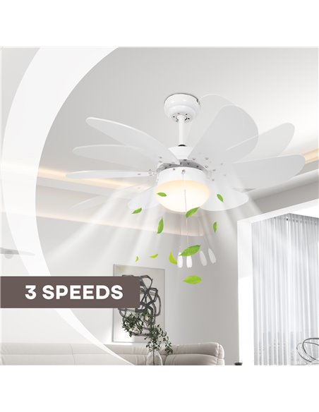 HOMCOM LED Ceiling Fan, 6 Reversible Blades Flush Mount Light, Pull-Chain Operation, White  B31-478V00WT - pic 60747 | FastDaddyshop