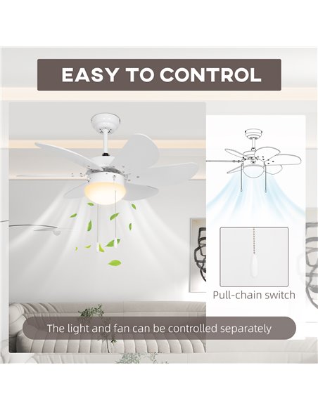 HOMCOM LED Ceiling Fan, 6 Reversible Blades Flush Mount Light, Pull-Chain Operation, White  B31-478V00WT - pic 60751 | FastDaddyshop