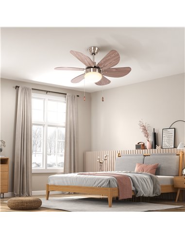 HOMCOM Ceiling Fan with LED Light, Flush Mount Ceiling Fan Lights with 6 Reversible Blades, Pull-chain Switch, Walnut Brown B31-
