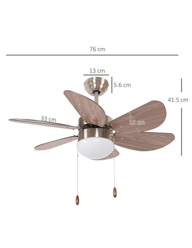 HOMCOM Ceiling Fan with LED Light, Flush Mount Ceiling Fan Lights with 6 Reversible Blades, Pull-chain Switch, Walnut Brown B31-