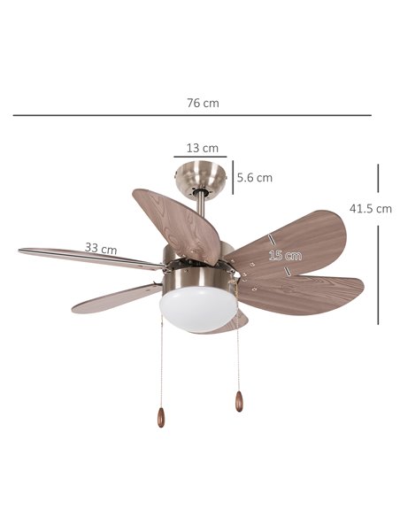 HOMCOM Ceiling Fan with LED Light, Flush Mount Ceiling Fan Lights with 6 Reversible Blades, Pull-chain Switch, Walnut Brown B31- - pic 60755 | FastDaddyshop