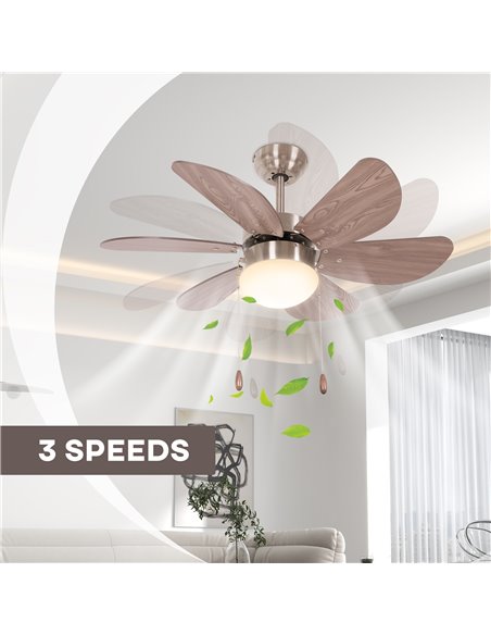 HOMCOM Ceiling Fan with LED Light, Flush Mount Ceiling Fan Lights with 6 Reversible Blades, Pull-chain Switch, Walnut Brown B31- - pic 60756 | FastDaddyshop
