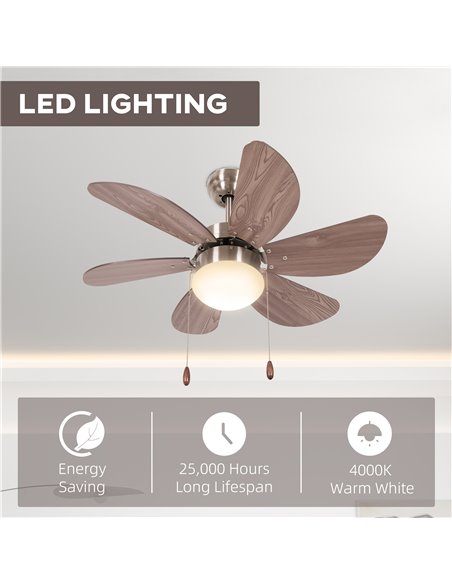 HOMCOM Ceiling Fan with LED Light, Flush Mount Ceiling Fan Lights with 6 Reversible Blades, Pull-chain Switch, Walnut Brown B31- - pic 60757 | FastDaddyshop