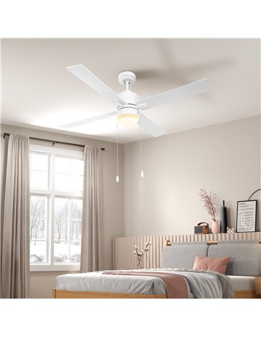 HOMCOM Ceiling Fan with LED Light, Flush Mount Ceiling Fan Lights with Reversible Blades, Pull-chain, White and Natural Tone B31