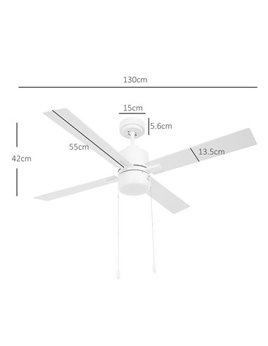 HOMCOM Ceiling Fan with LED Light, Flush Mount Ceiling Fan Lights with Reversible Blades, Pull-chain, White and Natural Tone B31