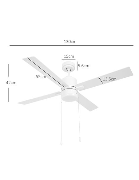 HOMCOM Ceiling Fan with LED Light, Flush Mount Ceiling Fan Lights with Reversible Blades, Pull-chain, White and Natural Tone B31 - pic 60764 | FastDaddyshop