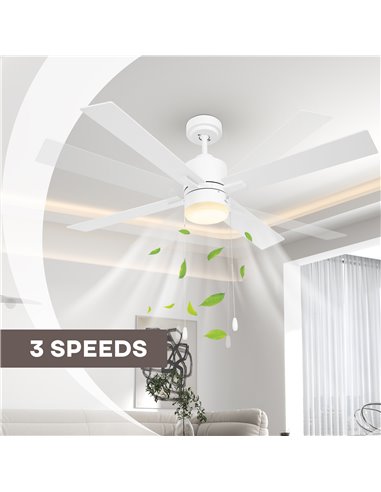 HOMCOM Ceiling Fan with LED Light, Flush Mount Ceiling Fan Lights with Reversible Blades, Pull-chain, White and Natural Tone B31