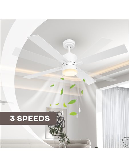 HOMCOM Ceiling Fan with LED Light, Flush Mount Ceiling Fan Lights with Reversible Blades, Pull-chain, White and Natural Tone B31 - pic 60765 | FastDaddyshop