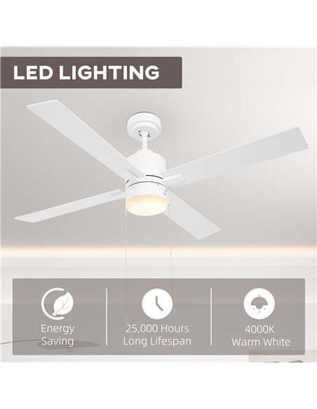 HOMCOM Ceiling Fan with LED Light, Flush Mount Ceiling Fan Lights with Reversible Blades, Pull-chain, White and Natural Tone B31 - pic 60766 | FastDaddyshop