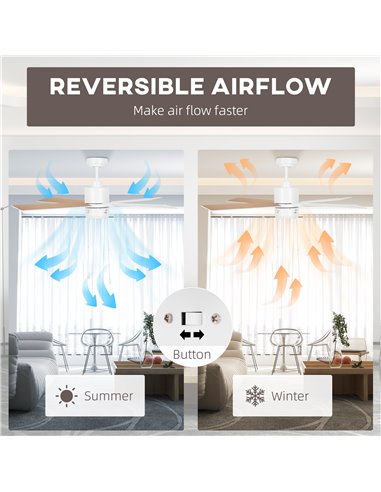 HOMCOM Ceiling Fan with LED Light, Flush Mount Ceiling Fan Lights with Reversible Blades, Pull-chain, White and Natural Tone B31