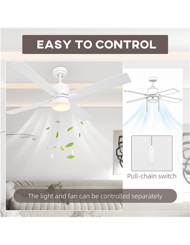 HOMCOM Ceiling Fan with LED Light, Flush Mount Ceiling Fan Lights with Reversible Blades, Pull-chain, White and Natural Tone B31