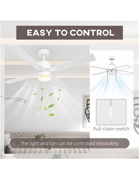 HOMCOM Ceiling Fan with LED Light, Flush Mount Ceiling Fan Lights with Reversible Blades, Pull-chain, White and Natural Tone B31 - pic 60769 | FastDaddyshop