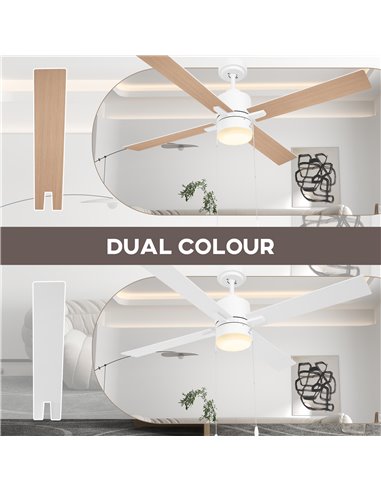 HOMCOM Ceiling Fan with LED Light, Flush Mount Ceiling Fan Lights with Reversible Blades, Pull-chain, White and Natural Tone B31