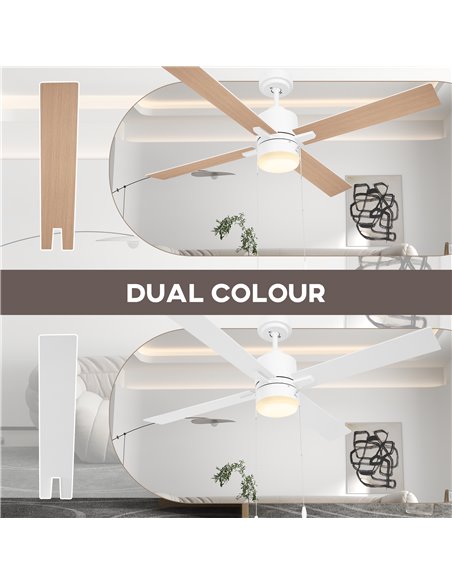 HOMCOM Ceiling Fan with LED Light, Flush Mount Ceiling Fan Lights with Reversible Blades, Pull-chain, White and Natural Tone B31 - pic 60770 | FastDaddyshop