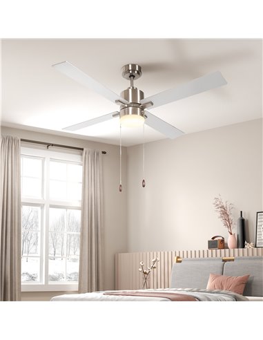 HOMCOM Ceiling Fan with LED Light, Flush Mount Ceiling Fan Lights with Reversible Blades, Pull-chain, Silver and Natural Tone B3