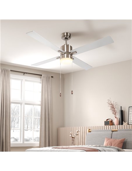 HOMCOM Ceiling Fan with LED Light, Flush Mount Ceiling Fan Lights with Reversible Blades, Pull-chain, Silver and Natural Tone B3 - pic 60772 | FastDaddyshop