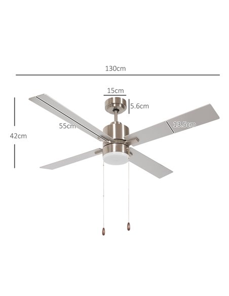 HOMCOM Ceiling Fan with LED Light, Flush Mount Ceiling Fan Lights with Reversible Blades, Pull-chain, Silver and Natural Tone B3 - pic 60773 | FastDaddyshop