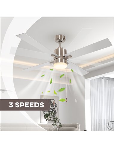HOMCOM Ceiling Fan with LED Light, Flush Mount Ceiling Fan Lights with Reversible Blades, Pull-chain, Silver and Natural Tone B3