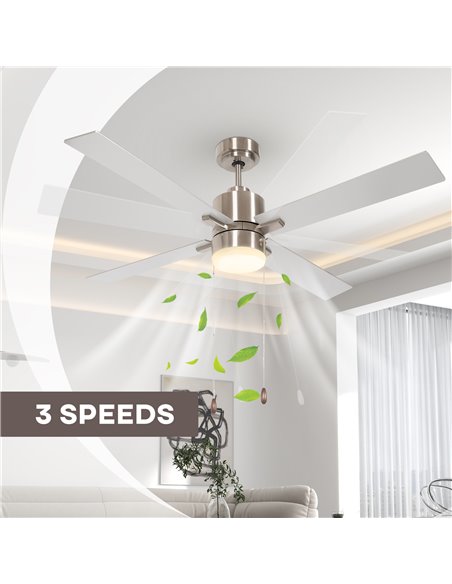 HOMCOM Ceiling Fan with LED Light, Flush Mount Ceiling Fan Lights with Reversible Blades, Pull-chain, Silver and Natural Tone B3 - pic 60774 | FastDaddyshop