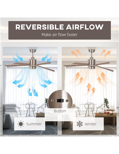 HOMCOM Ceiling Fan with LED Light, Flush Mount Ceiling Fan Lights with Reversible Blades, Pull-chain, Silver and Natural Tone B3