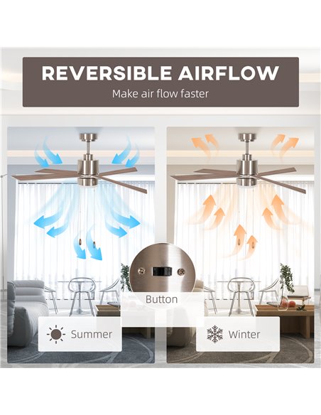 HOMCOM Ceiling Fan with LED Light, Flush Mount Ceiling Fan Lights with Reversible Blades, Pull-chain, Silver and Natural Tone B3 - pic 60776 | FastDaddyshop