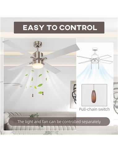HOMCOM Ceiling Fan with LED Light, Flush Mount Ceiling Fan Lights with Reversible Blades, Pull-chain, Silver and Natural Tone B3