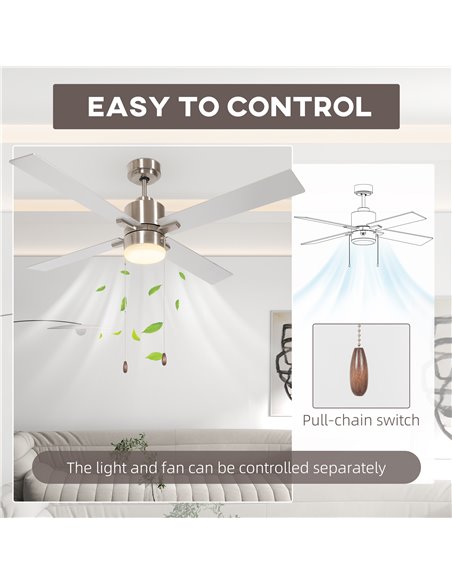 HOMCOM Ceiling Fan with LED Light, Flush Mount Ceiling Fan Lights with Reversible Blades, Pull-chain, Silver and Natural Tone B3 - pic 60778 | FastDaddyshop