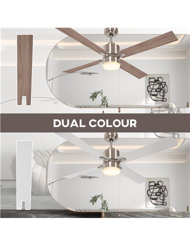 HOMCOM Ceiling Fan with LED Light, Flush Mount Ceiling Fan Lights with Reversible Blades, Pull-chain, Silver and Natural Tone B3