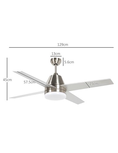 HOMCOM Ceiling Fan with LED Light, Flush Mount Ceiling Fan Lights with Reversible Blades, Remote, Silver and Black B31-480V00SR