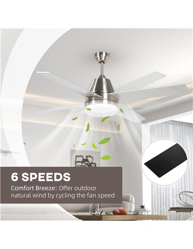 HOMCOM Ceiling Fan with LED Light, Flush Mount Ceiling Fan Lights with Reversible Blades, Remote, Silver and Black B31-480V00SR