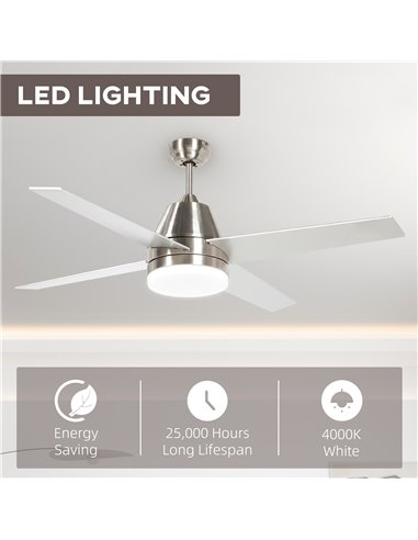 HOMCOM Ceiling Fan with LED Light, Flush Mount Ceiling Fan Lights with Reversible Blades, Remote, Silver and Black B31-480V00SR