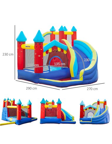 Outsunny 4 in 1 Kids Bounce Castle Large Inflatable House Trampoline Slide Water Pool Climbing Wall for Kids Age 3-8, 2.9 x 2.7 