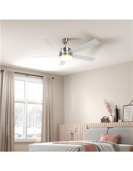 HOMCOM Ceiling Fan with Light, 132cm Flush Mount LED Ceiling Fan Light with 5 Reversible Blades, Remote Control, for Bedroom Liv - pic 60790 | FastDaddyshop