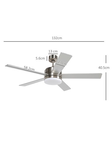 HOMCOM Ceiling Fan with Light, 132cm Flush Mount LED Ceiling Fan Light with 5 Reversible Blades, Remote Control, for Bedroom Liv