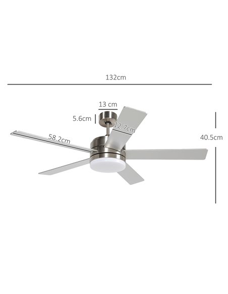 HOMCOM Ceiling Fan with Light, 132cm Flush Mount LED Ceiling Fan Light with 5 Reversible Blades, Remote Control, for Bedroom Liv - pic 60791 | FastDaddyshop