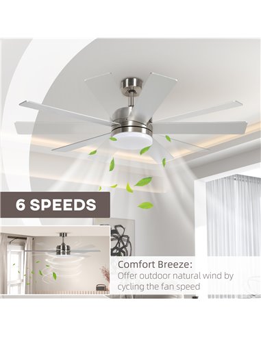 HOMCOM Ceiling Fan with Light, 132cm Flush Mount LED Ceiling Fan Light with 5 Reversible Blades, Remote Control, for Bedroom Liv