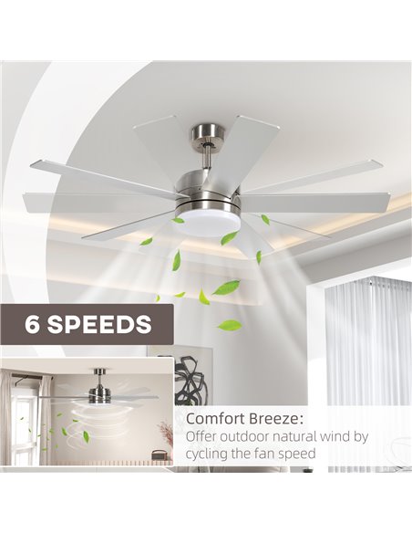 HOMCOM Ceiling Fan with Light, 132cm Flush Mount LED Ceiling Fan Light with 5 Reversible Blades, Remote Control, for Bedroom Liv - pic 60792 | FastDaddyshop