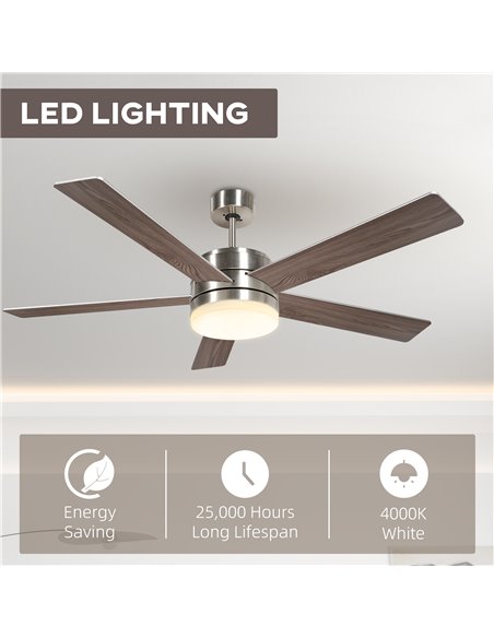 HOMCOM Ceiling Fan with Light, 132cm Flush Mount LED Ceiling Fan Light with 5 Reversible Blades, Remote Control, for Bedroom Liv - pic 60793 | FastDaddyshop
