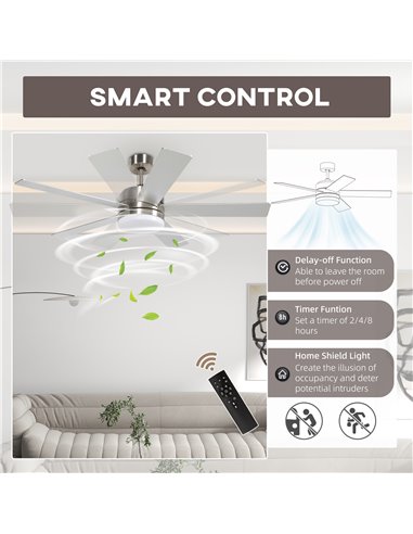 HOMCOM Ceiling Fan with Light, 132cm Flush Mount LED Ceiling Fan Light with 5 Reversible Blades, Remote Control, for Bedroom Liv