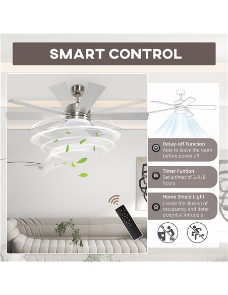 HOMCOM Ceiling Fan with Light, 132cm Flush Mount LED Ceiling Fan Light with 5 Reversible Blades, Remote Control, for Bedroom Liv - pic 60795 | FastDaddyshop