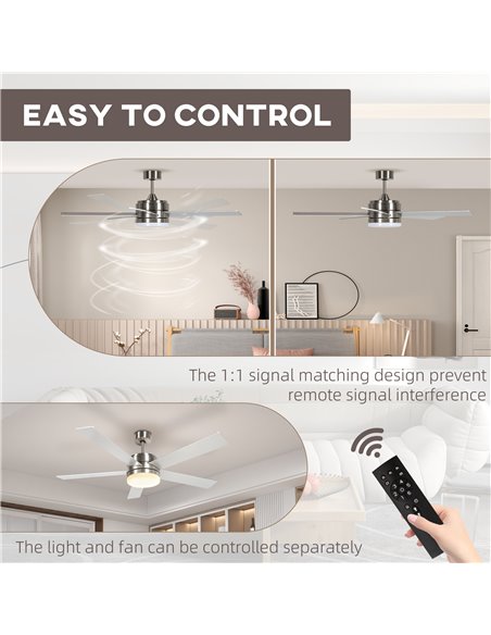 HOMCOM Ceiling Fan with Light, 132cm Flush Mount LED Ceiling Fan Light with 5 Reversible Blades, Remote Control, for Bedroom Liv - pic 60797 | FastDaddyshop