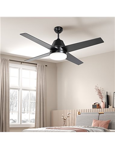 HOMCOM Ceiling Fan with LED Light, Flush Mount Ceiling Fan Lights with Reversible Blades, Remote, Black and Walnut Brown B31-480